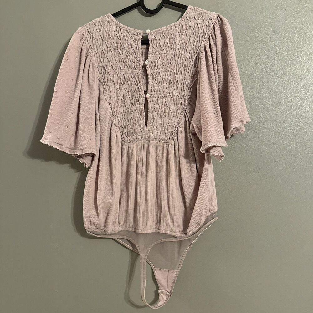 Free People Lavender Lace Yoke Flutter Sleeve Blouse - Picture 9 of 10